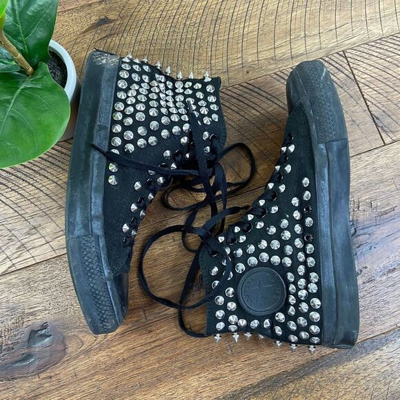 CONVERSE 8.5 AllStar Platform Spike Punk Studded Black HighTop Lace Up Sneaker - Picture 1 of 6